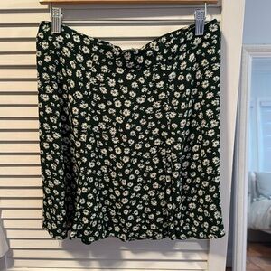 Reformation green floral flounce skirt